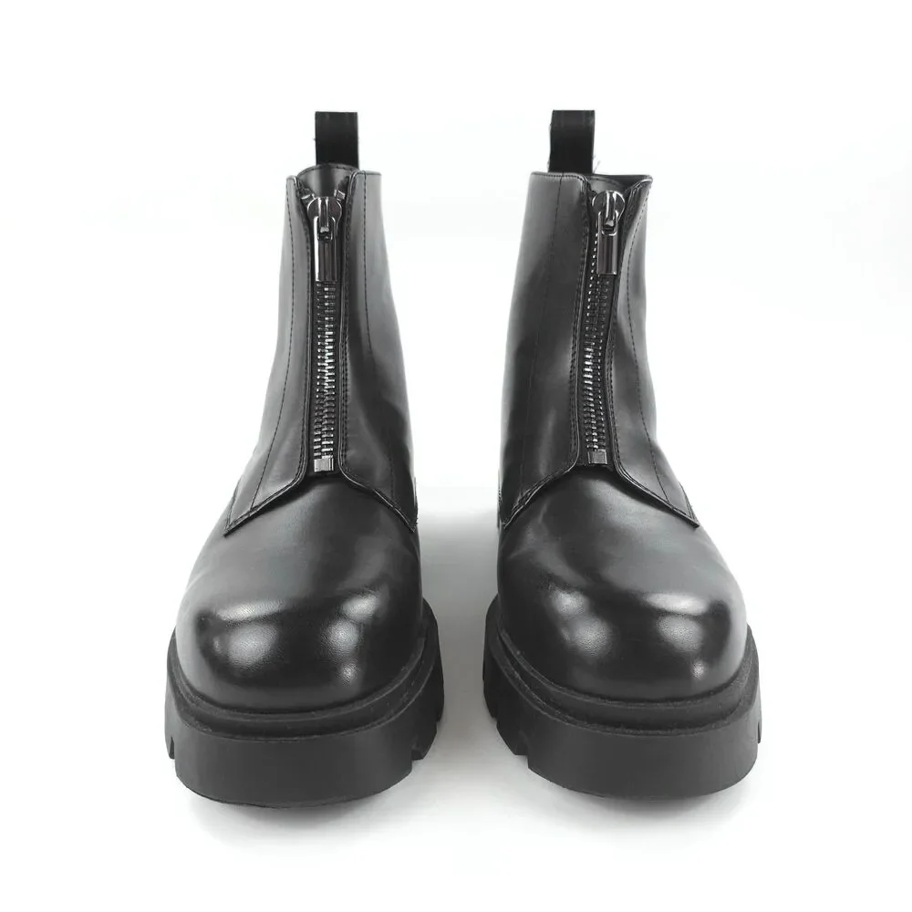 ZARA 100% Leather Lug Sole Zip Front Combat Boots Black Y2k Goth Grunge Indie